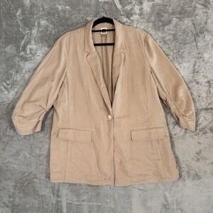 Anne Klein Tan Neutral Minimalist Linen Blend Resortwear Blazer Womens XL